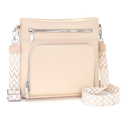 Atgbiem Handtasche Damen Mittelgroß Umhängetasche Vegan Leder Taschen Damen Crossbody mit Geldbörsenfunktion Beige von Atgbiem