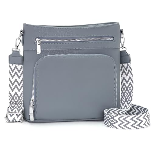 Atgbiem Handtasche Damen Mittelgroß Umhängetasche Vegan Leder Taschen Damen Crossbody mit Geldbörsenfunktion Grau Blau von Atgbiem