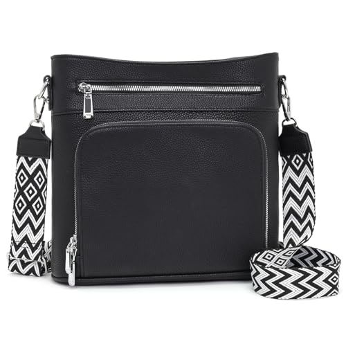Atgbiem Handtasche Damen Mittelgroß Umhängetasche Vegan Leder Taschen Damen Crossbody mit Geldbörsenfunktion Schwarz von Atgbiem