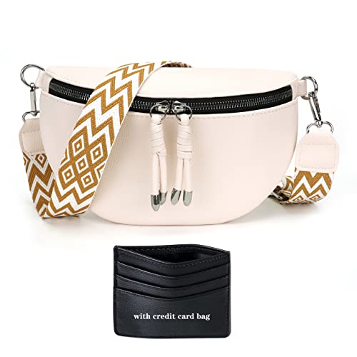 Atgbiem bauchtasche damen stylisch brusttasche Crossbody Bag Damen Breiter Gurt veganes Leder Weiß Kreditkartenpaket senden von Atgbiem