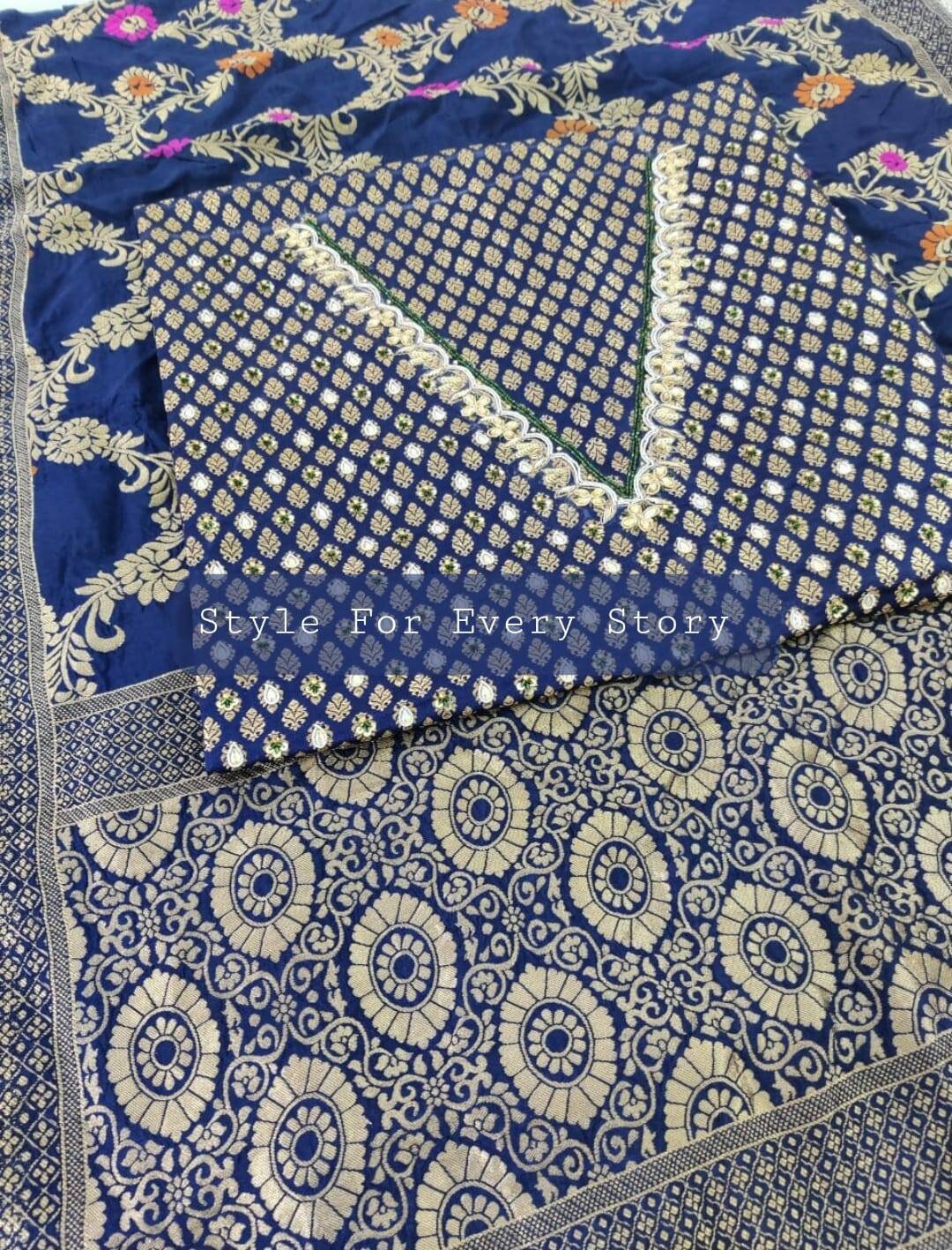 Atharva Stickerei Salwar Kameez/Stickerei Brokat Hemd/Navy Blau/Banarsi Meenakari Dupatta/Stickerei Stickerei/Plazo/Hose/Ch1739 von AtharvaHandloom