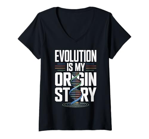 Damen Evolution ist Meine Entstehungsgeschichte DNA-Spiraldesign T-Shirt mit V-Ausschnitt Damen Evolution ist Meine Entstehungsgeschichte DNA-Spiraldesign T-Shirt mit V-Ausschnitt von Atheist Agnostic Science Evolution Apparel