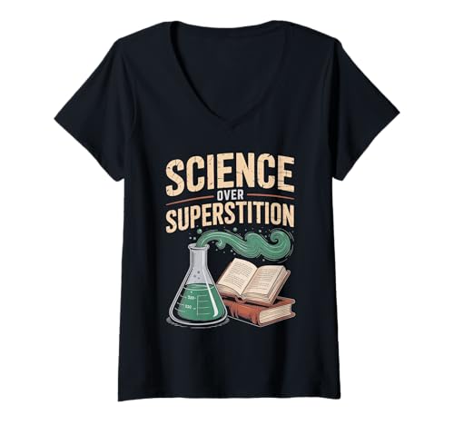 Damen Wissenschaft statt Aberglaube Rationales Gedankendesign T-Shirt mit V-Ausschnitt von Atheist Agnostic Science Inquiry Skeptic Apparel