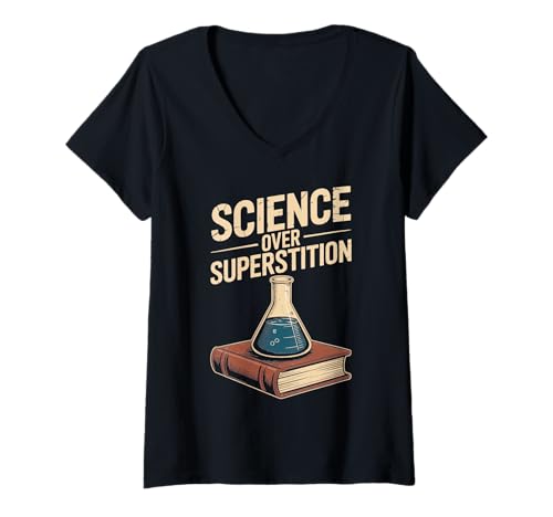 Damen Wissenschaft statt Aberglaube Rationales Gedankendesign T-Shirt mit V-Ausschnitt von Atheist Agnostic Science Inquiry Skeptic Apparel