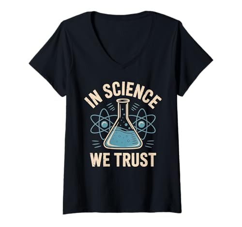 Damen In der Wissenschaft Vertrauen wir auf Atom- und Flask-Design T-Shirt mit V-Ausschnitt Damen In der Wissenschaft Vertrauen wir auf Atom- und Flask-Design T-Shirt mit V-Ausschnitt von Atheist Agnostic Science Trust Apparel