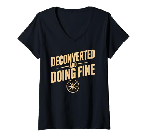Damen Dekonvertierte und feine Kompass-Grafik T-Shirt mit V-Ausschnitt Damen Dekonvertierte und feine Kompass-Grafik T-Shirt mit V-Ausschnitt von Atheist Agnostic Secular Freethinker Apparel