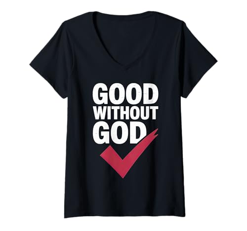 Damen „Gut ohne Gott“, mutiges Herzmotiv T-Shirt mit V-Ausschnitt Damen „Gut ohne Gott“, mutiges Herzmotiv T-Shirt mit V-Ausschnitt von Atheist Agnostic Secular Humanist Apparel