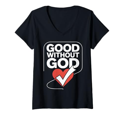 Damen „Gut ohne Gott“, mutiges Herzmotiv T-Shirt mit V-Ausschnitt Damen „Gut ohne Gott“, mutiges Herzmotiv T-Shirt mit V-Ausschnitt von Atheist Agnostic Secular Humanist Apparel