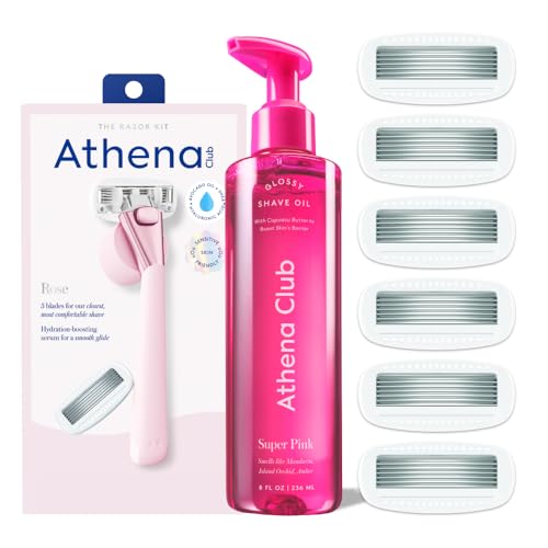 Athena Club Rasierset für Damen, 1 Rosenrasiergriff + 6 Ersatzklingen + Super Pink glänzendes Rasieröl Athena Club Rasierset für Damen, 1 Rosenrasiergriff + 6 Ersatzklingen + Super Pink glänzendes Rasieröl von Athena Club
