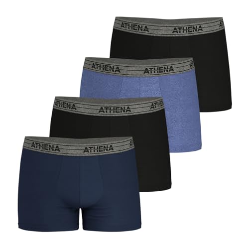 Athena Herren Lot de 4 Boxers Coton Stretch Extensible Homme 4 Stück Boxershorts Ecopack Futter vorne, Blau/Schwarz/Blau/Schwarz (Blau), M (4er Pack) von Athena