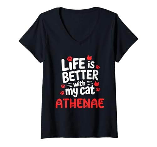 Damen Katzenname Athenae Life is Better with My Cat Athenae T-Shirt mit V-Ausschnitt Damen Katzenname Athenae Life is Better with My Cat Athenae T-Shirt mit V-Ausschnitt von Athenae Cat Name GIfts