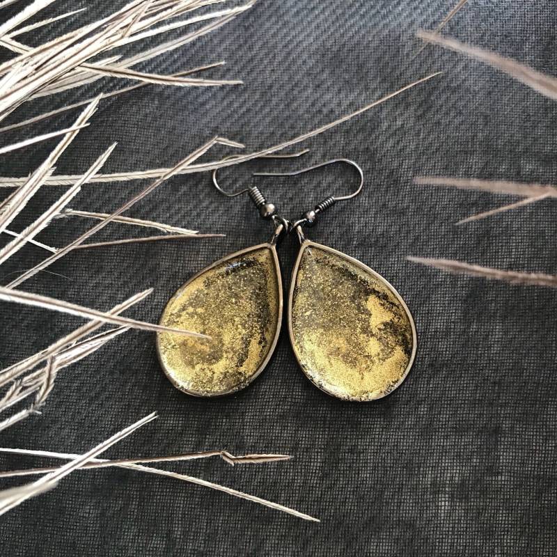 Handgemachte Ohrringe, Harz Schmuck, Gold Spray, Tropfen Form, Geschenk Für Sie, Kostenloser Versand von AthenianKosmima