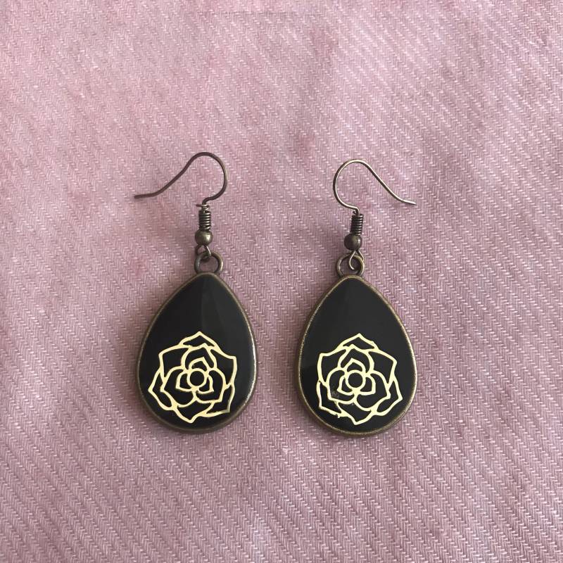 Handgemachte Schmuck Designer Ohrringe, Goldene Rose Blume, Blumenschmuck, Jubiläumsgeschenk, Kostenloser Versand von AthenianKosmima