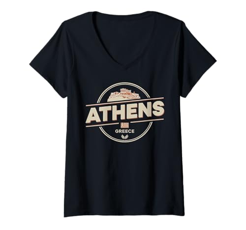 Damen Athen, Griechenland, Städtereise-Enthusiast T-Shirt mit V-Ausschnitt von Athens Greece Historic City Travel