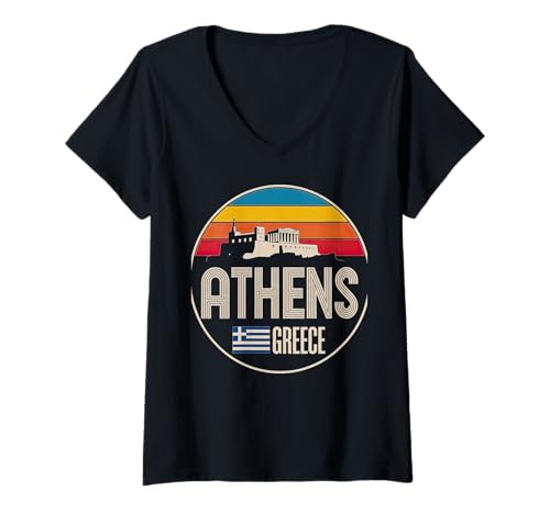 Damen Athen, Griechenland, Städtereise-Enthusiast T-Shirt mit V-Ausschnitt von Athens Greece Historic City Travel