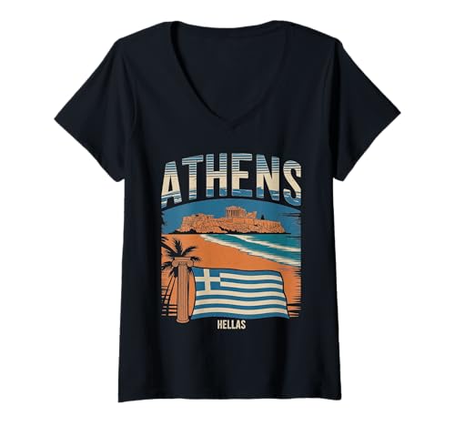 Damen Athen, Griechenland, Städtereise-Enthusiast T-Shirt mit V-Ausschnitt von Athens Greece Historic City Travel