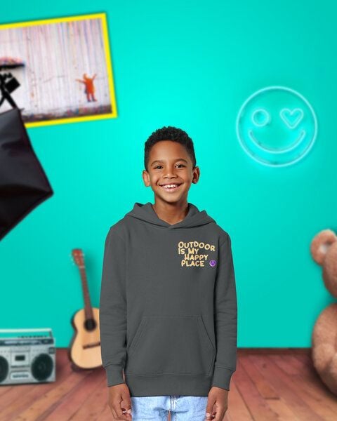 Athleez "OUTDOOR IS MY HAPPY PLACE" Super bequemer Kids Hoodie - 100% Bio-Baumwolle - 0% Polyester von Athleez