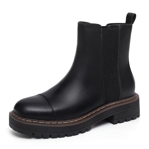 Athlefit Chelsea-Stiefel für Damen, Plateau-Stiefel, klobiger Absatz, Schlupfschuh, elastische Sohle, Stiefeletten, Schwarz, 39 EU Athlefit Chelsea-Stiefel für Damen, Plateau-Stiefel, klobiger Absatz, Schlupfschuh, elastische Sohle, Stiefeletten, Schwarz, 39 EU von Athlefit