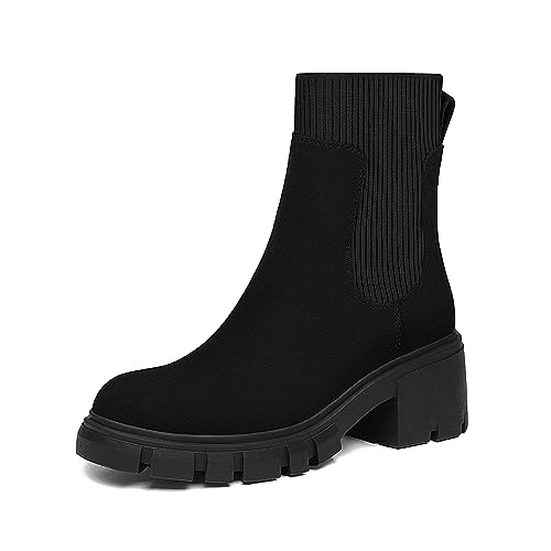 Athlefit Damen Chelsea Boots Fashion Slip on Plateau Stiefeletten Stollensohle Chunky Booties, 02schwarz, 41 EU von Athlefit