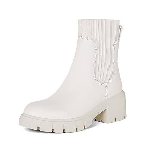 Athlefit Damen Chelsea Boots Fashion Slip on Plateau Stiefeletten Stollensohle Chunky Booties, Cream, 40 EU von Athlefit