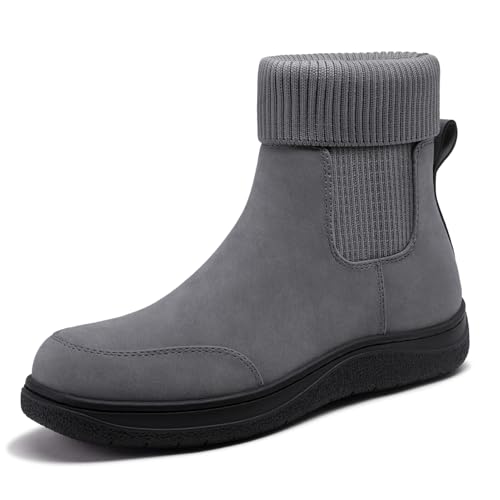 Athlefit Damen Chelsea Stiefeletten Bequeme Winter Kurze Lederstiefel Mode Slip On Elastische Socke Booties, GRAU, 39 EU von Athlefit