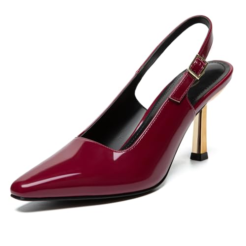 Athlefit Damen High Stiletto Slingback Heels Elegant Geschlossene Quadratische Zehen Kleid Pumps Schuhe für Braut Hochzeit Arbeit Party, Rot/Ausflug, einfarbig (Getaway Solids), 42 EU von Athlefit