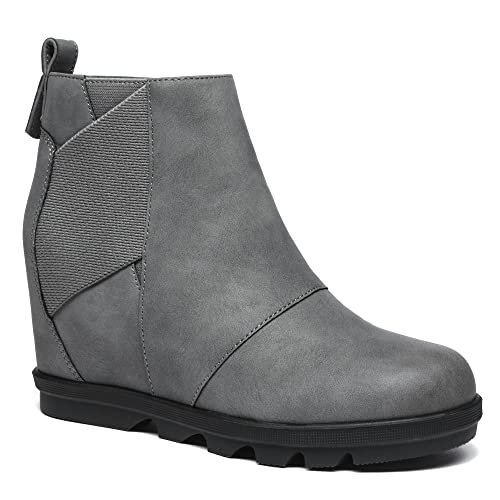 Athlefit Damen Keilabsatz Chelsea Boots Bequeme Knöchel Wedge Booties, grau, 39 EU von Athlefit
