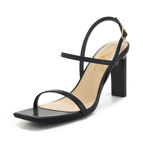 Athlefit Damen Riemchensandalen, High Heels, quadratisch, offener Zehenbereich, Absatz, Knöchelriemen, elegante Hochzeits- und Party-Schuhe, Schwarz, 37 EU von Athlefit