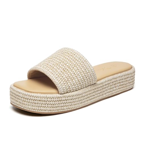 Athlefit Damen-Sandalen, Plateau-Sandalen, lässig, Bohemia, offener Zehenbereich, Sommer, Strand, flache Schlupfsandalen, Beige, 35.5 EU Athlefit Damen-Sandalen, Plateau-Sandalen, lässig, Bohemia, offener Zehenbereich, Sommer, Strand, flache Schlupfsandalen, Beige, 35.5 EU von Athlefit