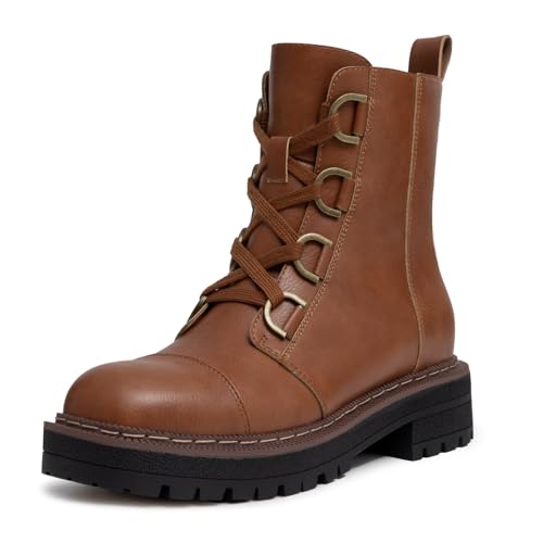 Athlefit Damen Schnürstiefel Combat Boots Plateau Chunky Low Heel Lug Sole Ankle Booties, Braun, 42 EU Athlefit Damen Schnürstiefel Combat Boots Plateau Chunky Low Heel Lug Sole Ankle Booties, Braun, 42 EU von Athlefit