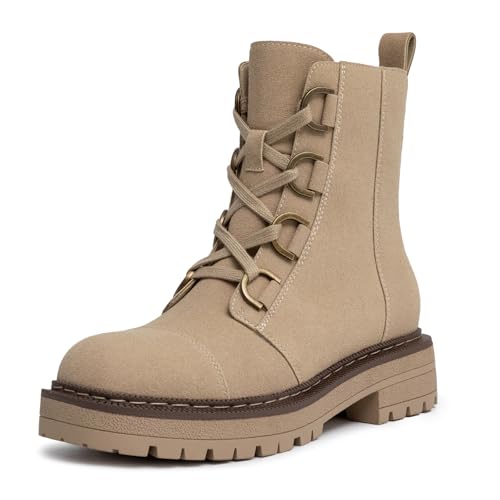 Athlefit Damen Schnürstiefel Combat Boots Plateau Chunky Low Heel Lug Sole Ankle Booties, Taupe, 38 EU Athlefit Damen Schnürstiefel Combat Boots Plateau Chunky Low Heel Lug Sole Ankle Booties, Taupe, 38 EU von Athlefit