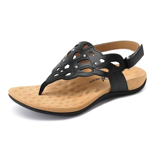 Athlefit Orthopädische Sandalen für Damen, Sommer, verstellbar, orthopädische Zehensandalen mit Fußgewölbeunterstützung, Schwarz, 39.5 EU von Athlefit