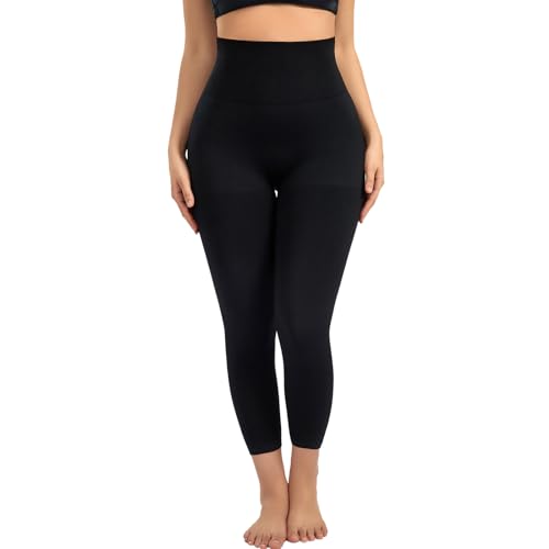Athlemo Damen Shapewear Leggings Hohe Taille Kompressionshose Fußlose Strumpfhose Bauchkontrolle Butt Lift Body Shaper, Schwarz, 3X-Groß von Athlemo