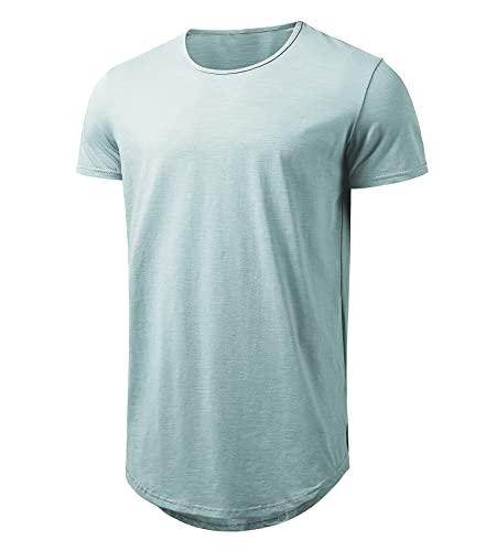 Große und große Herren-T-Shirts, Longline, extra lang, Hipster, reflektierende Linie, Jakobsmuschel-T-Shirt, Tops, Hellgrün25, XL/Tall von Athlemon