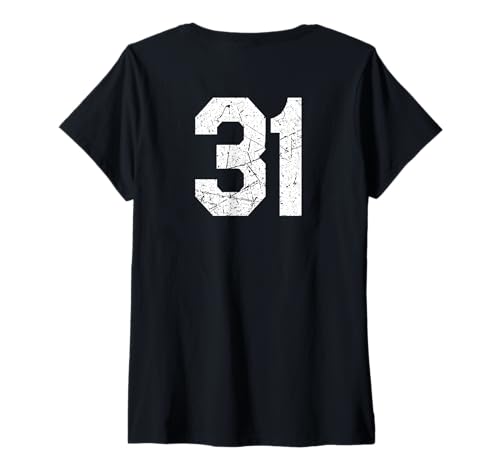 Damen Jersey Uniform Nummer #31 Athletic Style, 31. Geburtstag T-Shirt mit V-Ausschnitt Damen Jersey Uniform Nummer #31 Athletic Style, 31. Geburtstag T-Shirt mit V-Ausschnitt von Athlete Number 31 for Sport Teams Apparel