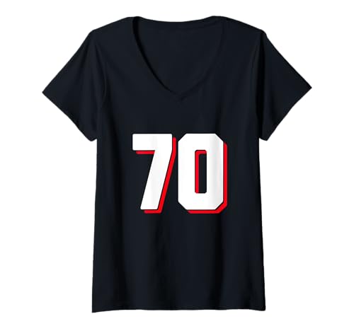 Damen Jersey Uniform Nummer #70 Athletic Sports, 70h Geburtstag T-Shirt mit V-Ausschnitt Damen Jersey Uniform Nummer #70 Athletic Sports, 70h Geburtstag T-Shirt mit V-Ausschnitt von Athlete Number 70 for Sport Teams Apparel