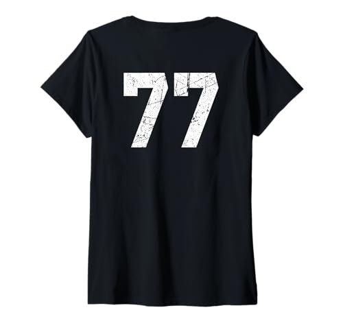 Damen Jersey-Uniform Nummer #77 Athletic Style, 77. Platz T-Shirt mit V-Ausschnitt Damen Jersey-Uniform Nummer #77 Athletic Style, 77. Platz T-Shirt mit V-Ausschnitt von Athlete Number 77 for Sport Teams Apparel
