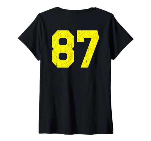 Damen Jersey Uniform Nummer #87 Gelb, 87. Platz T-Shirt mit V-Ausschnitt von Athlete Number 87 for Sport Teams & Players