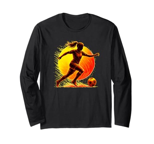 Soccer Girl konzentriert sich auf Spiel mit Geschwindigkeit und Geschicklichkeit Langarmshirt Soccer Girl konzentriert sich auf Spiel mit Geschwindigkeit und Geschicklichkeit Langarmshirt von Athletic Female Soccer Star Chasing the Ball Hard