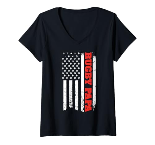 Damen Vintage Amerikanische Flagge Rugby Papa Sports Dad T-Shirt mit V-Ausschnitt Damen Vintage Amerikanische Flagge Rugby Papa Sports Dad T-Shirt mit V-Ausschnitt von Athletic Heritage
