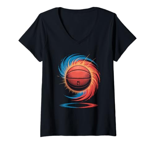 Damen Dynamic Basketball Energy Swirl Sports Artwork Basketball T-Shirt mit V-Ausschnitt Damen Dynamic Basketball Energy Swirl Sports Artwork Basketball T-Shirt mit V-Ausschnitt von Athletic Motion Swirl Basketball Fan Art Sports