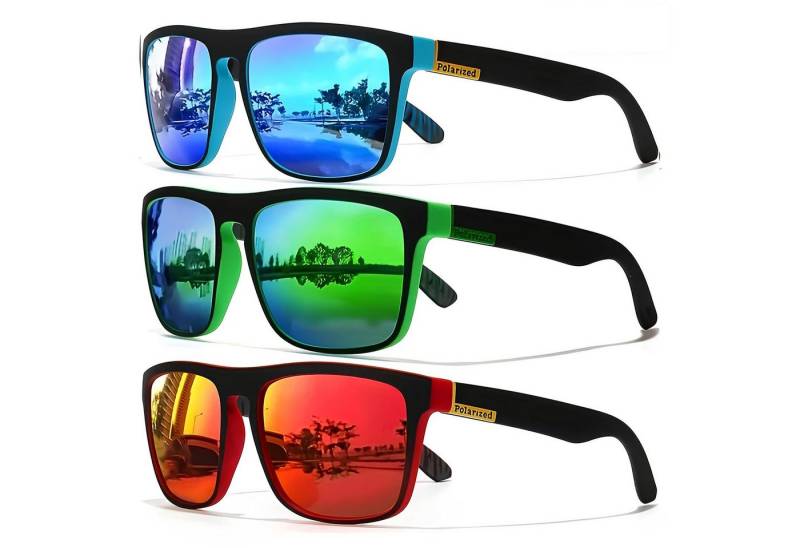 Athlix Sonnenbrille Sonnenbrille 3er Set Sonnenbrille Herren Damen Polarisiert UV-Schutz Outdoor 3 Stück, 100 % UV400 Schutz, CAT 3 Glas, Nur 28 Gramm von Athlix