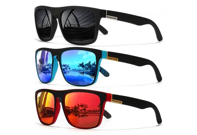 Athlix Sonnenbrille Sonnenbrille 3er Set Sonnenbrille Herren Damen Polarisiert UV-Schutz Outdoor 3 Stück, 100 % UV400 Schutz, CAT 3 Glas, Nur 28 Gramm von Athlix