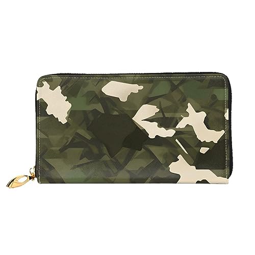 AthuAh Army Camouflage Damen Lange Geldbörse Reisebrieftasche Große Kapazität Lange Geldbörse Reißverschluss Geldbörse 7,48 x 4,13 Zoll, Schwarz, Einheitsgröße von AthuAh