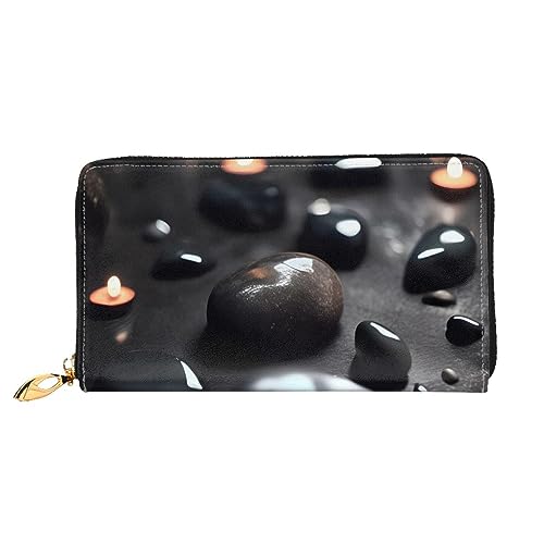 AthuAh Black Mystery Heart Stone Damen Lange Geldbörse Reisebrieftasche Große Kapazität Lange Geldbörse Reißverschluss Geldbörse 7,48 x 4,13 Zoll, Schwarz, Einheitsgröße von AthuAh