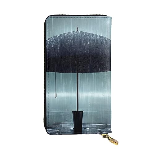 AthuAh Black Umbrella in The Rain Lange Clutch-Geldbörse, Damen-Geldbörse mit Reißverschluss, Multi-Karten-Organizer, & lange Geldbörse mit großer Kapazität, Schwarz , Einheitsgröße von AthuAh
