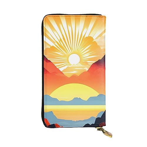 AthuAh Bright Sunrise Lange Clutch-Geldbörse, Damen-Geldbörse mit Reißverschluss, Multi-Karten-Organizer, und lange Geldbörse mit großer Kapazität, Schwarz , Einheitsgröße von AthuAh