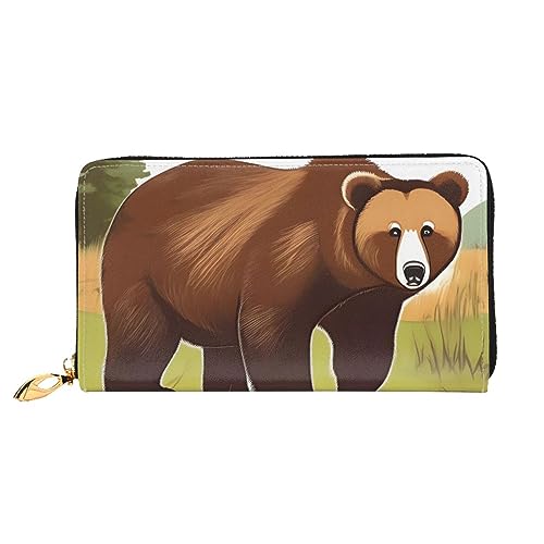 AthuAh Brown Bear Walkingwomen'S Long Wallet Travel Wallet & Large Capacity Long Wallet Zipper Wallet 19 × 10.5 Cm, Schwarz , Einheitsgröße von AthuAh