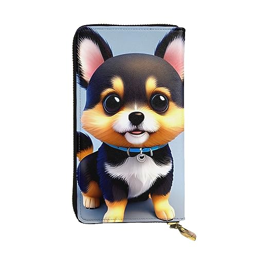 AthuAh Card Love Fancy Puppy Lange Clutch-Geldbörse für Damen, Reißverschluss, Multi-Karten-Organizer, & lange Geldbörse mit großem Fassungsvermögen, Schwarz , Einheitsgröße von AthuAh