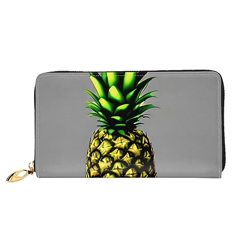 AthuAh Cartoon Ananas Damen Lange Geldbörse Reisebrieftasche Große Kapazität Lange Geldbörse Reißverschluss Geldbörse 7,48 x 4,13 Zoll, Schwarz, Einheitsgröße von AthuAh